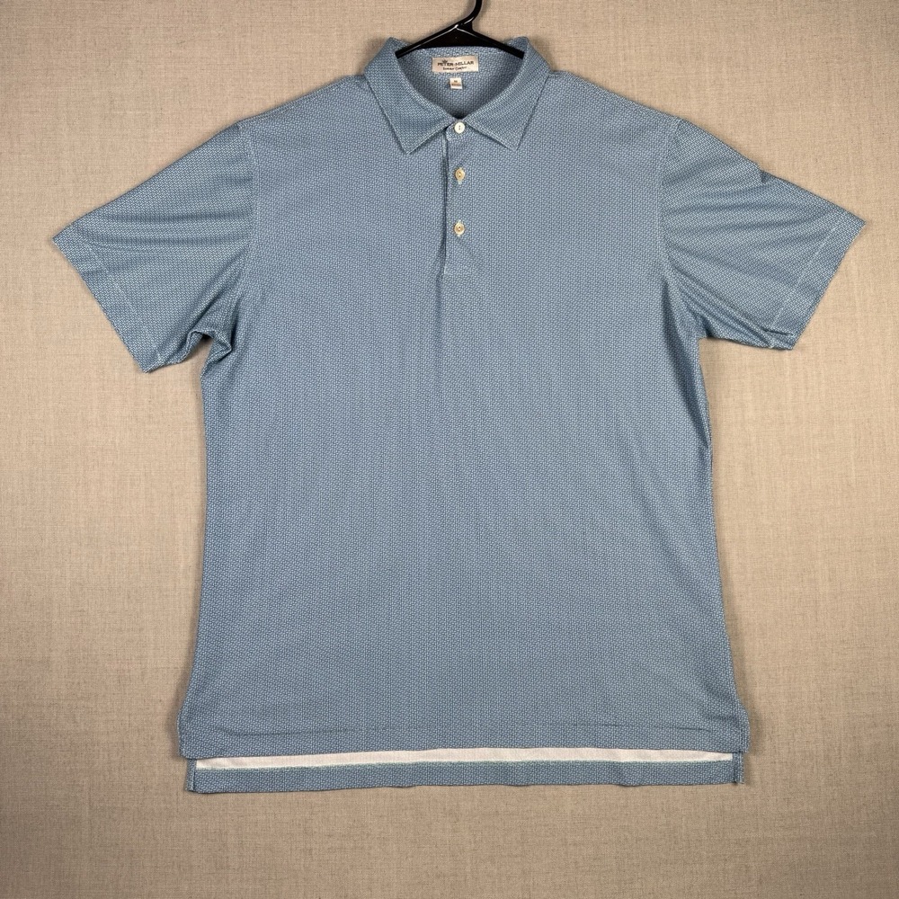 Peter Millar Polo Shirt Men Large Summer Comfort Blue Geometric Golf Performance